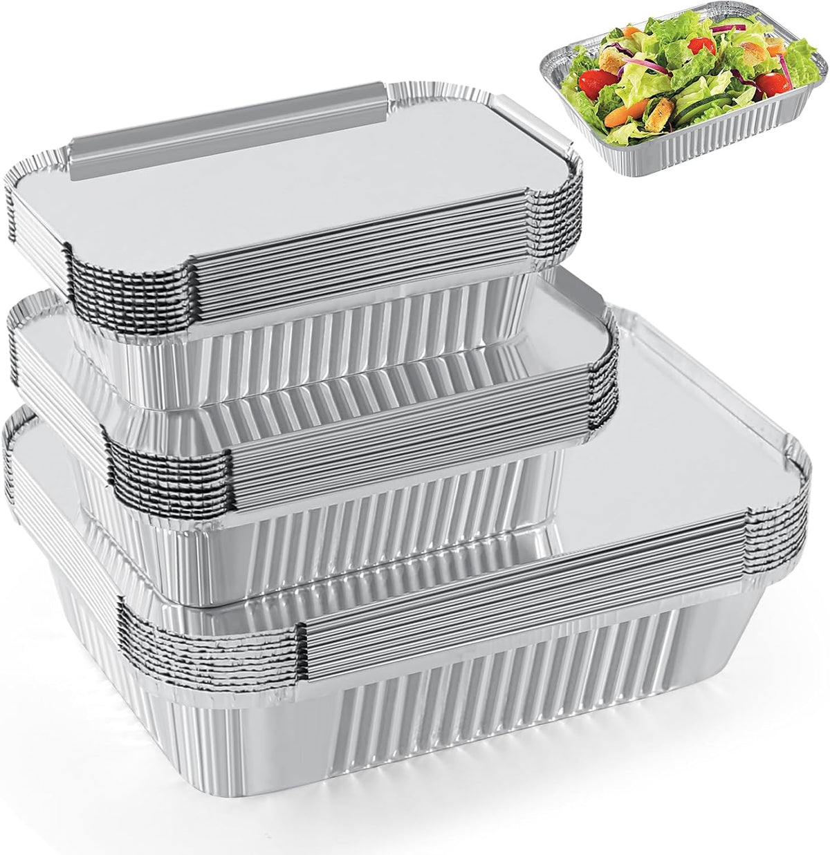 Notwoe Disposable Aluminum Pans with Lids 30 pack front view for baking and food storage.