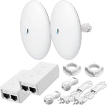 Ubiquiti NanoBeam NBE-5AC-GEN2 wireless bridge bundle front view showing two white outdoor network units