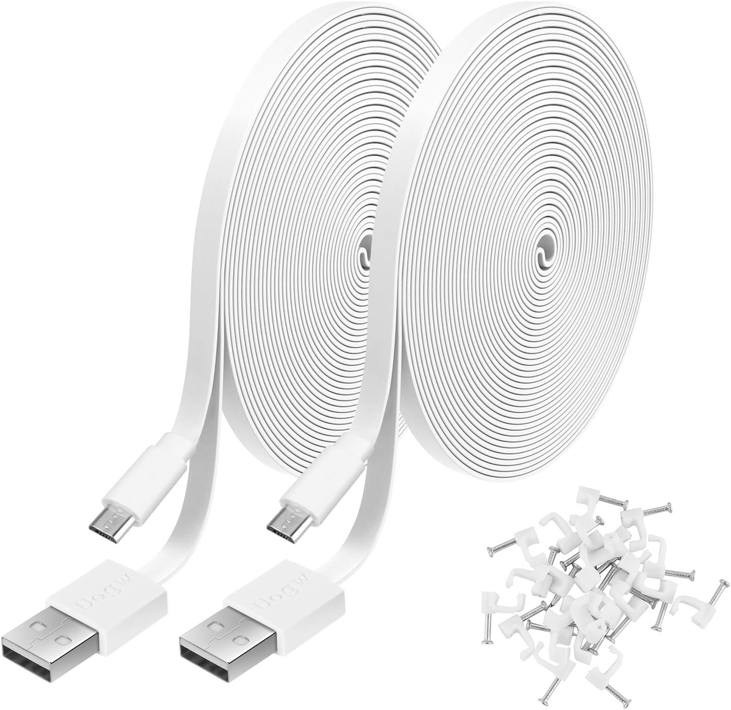 Uogw Micro USB power extension cable pack front view showcasing two white flat cables