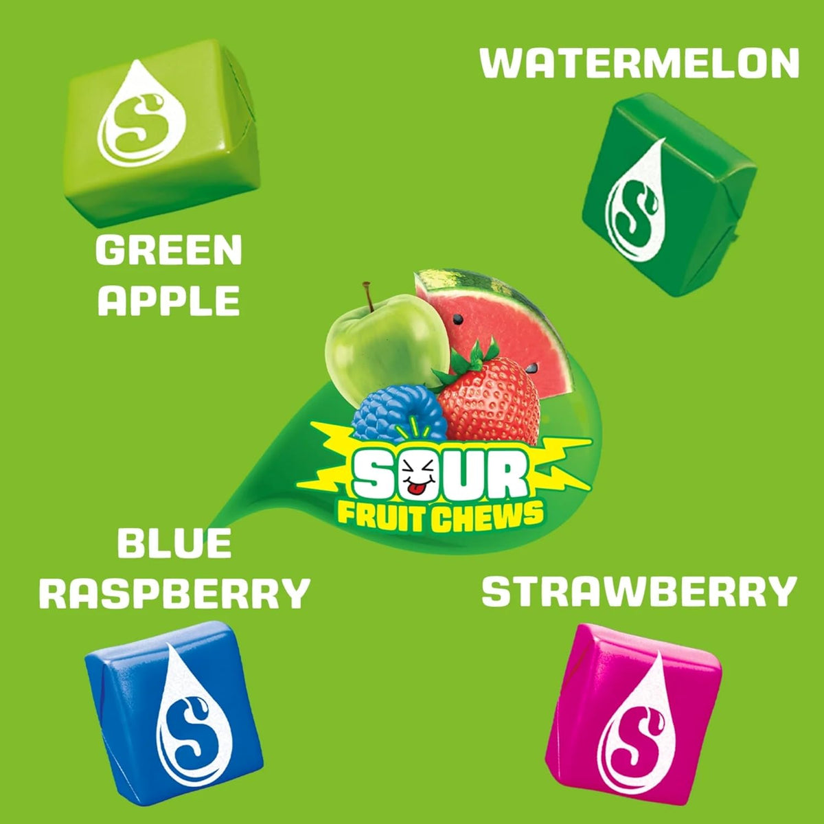 Nutrition information and ingredient list on Starburst sour fruit chews bag