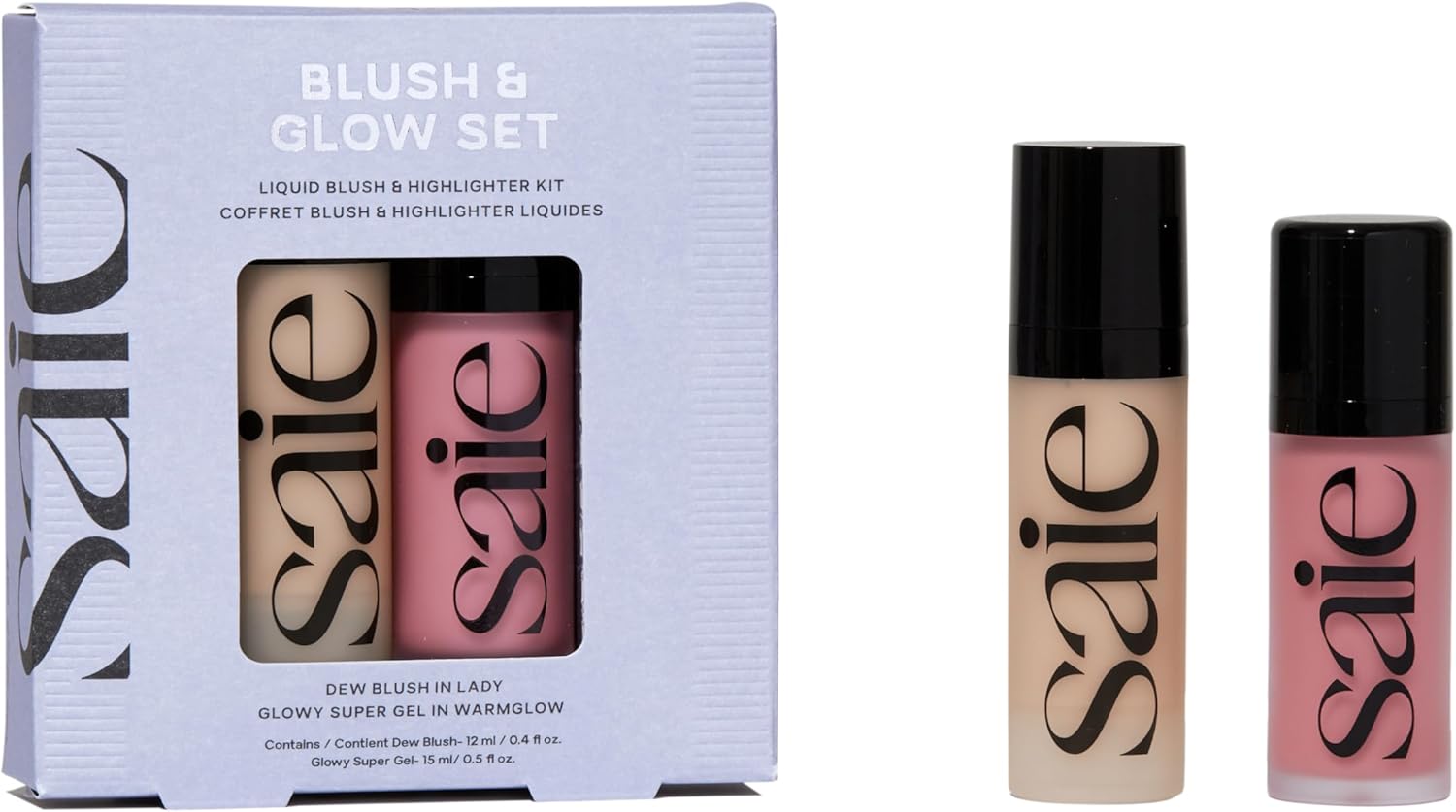 Saie Blush & Glow Gift Set - Dew Blush in Lady & Glowy Super Gel Liquid Highlighter & Makeup Primer in Warmglow - Skincare Infused Everyday Makeup Kit for a Flushed, Dewy Glow - Vegan (2 Count) - Image 1