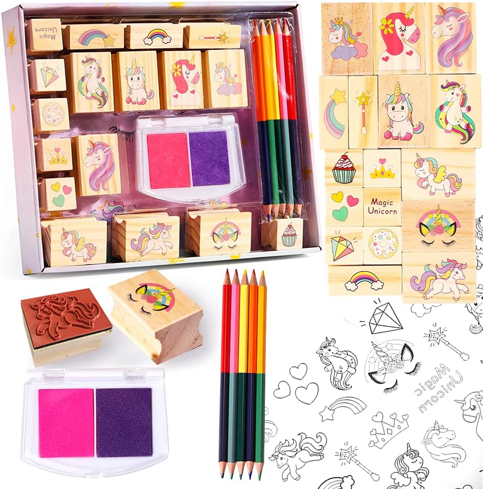 Yoytoo unicorn wooden stamp and sticker set front view