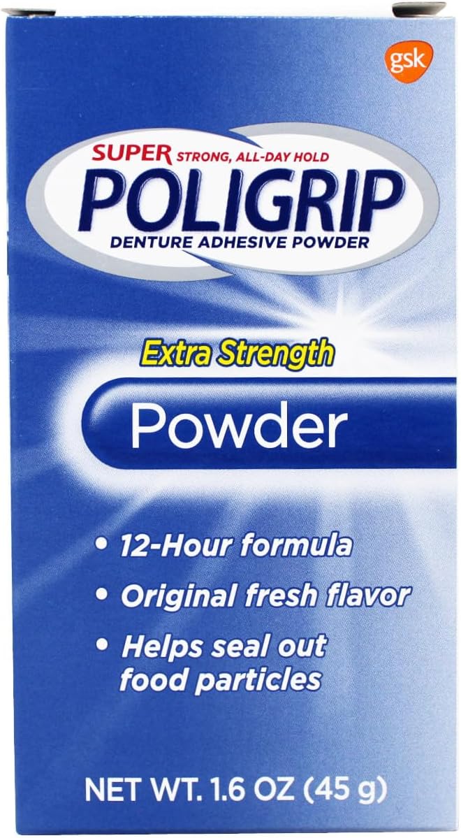 Poligrip Extra Strength Denture Adhesive Powder 45 grams front view