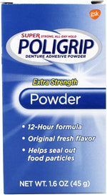 Poligrip Extra Strength Denture Adhesive Powder 45 grams front view