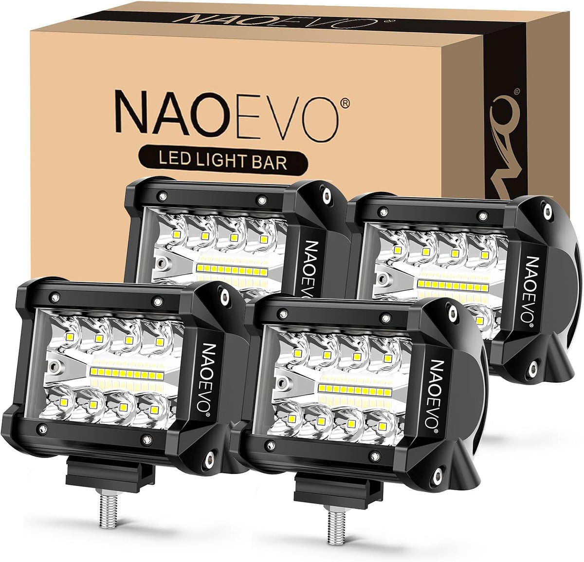 Naoevo 4 inch LED pod lights front view set of 4