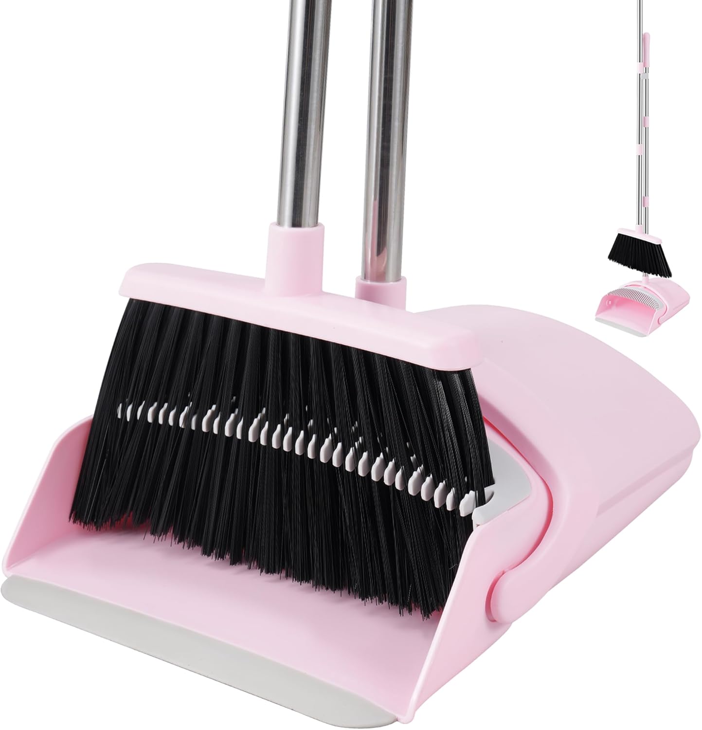 BSKLIN Pink Broom and Dustpan Set front view for home cleaning.