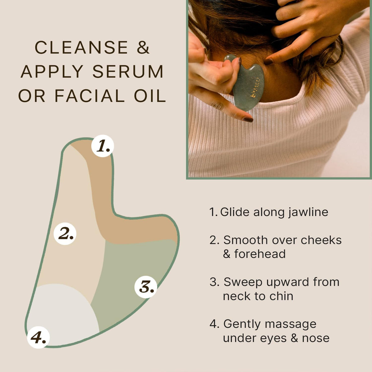 Beauty by Earth gua sha tool paired with facial serum bottle