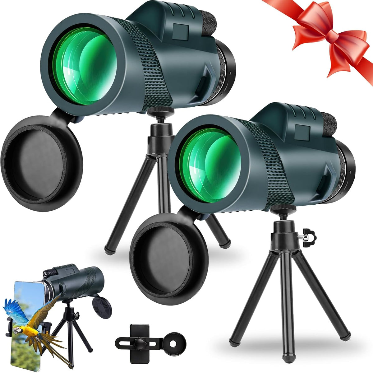 Aigomc 80x100 high power binoculars two piece set front view showing premium lenses