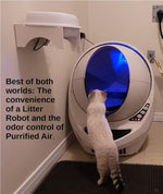 Purrified Air domestic pet air cleaner installed on a dome litter box