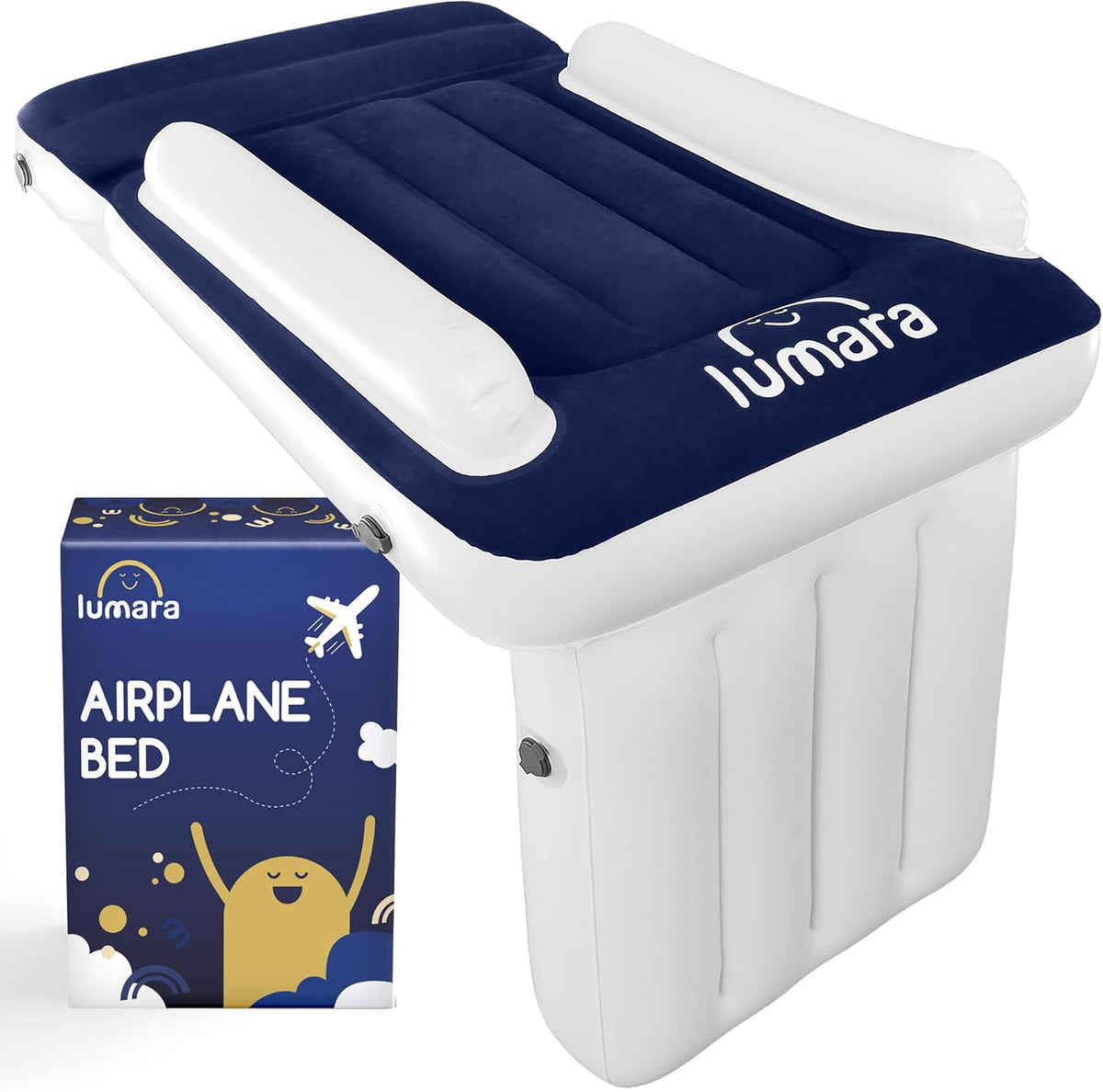 Lumara toddler airplane bed front view showing inflatable design