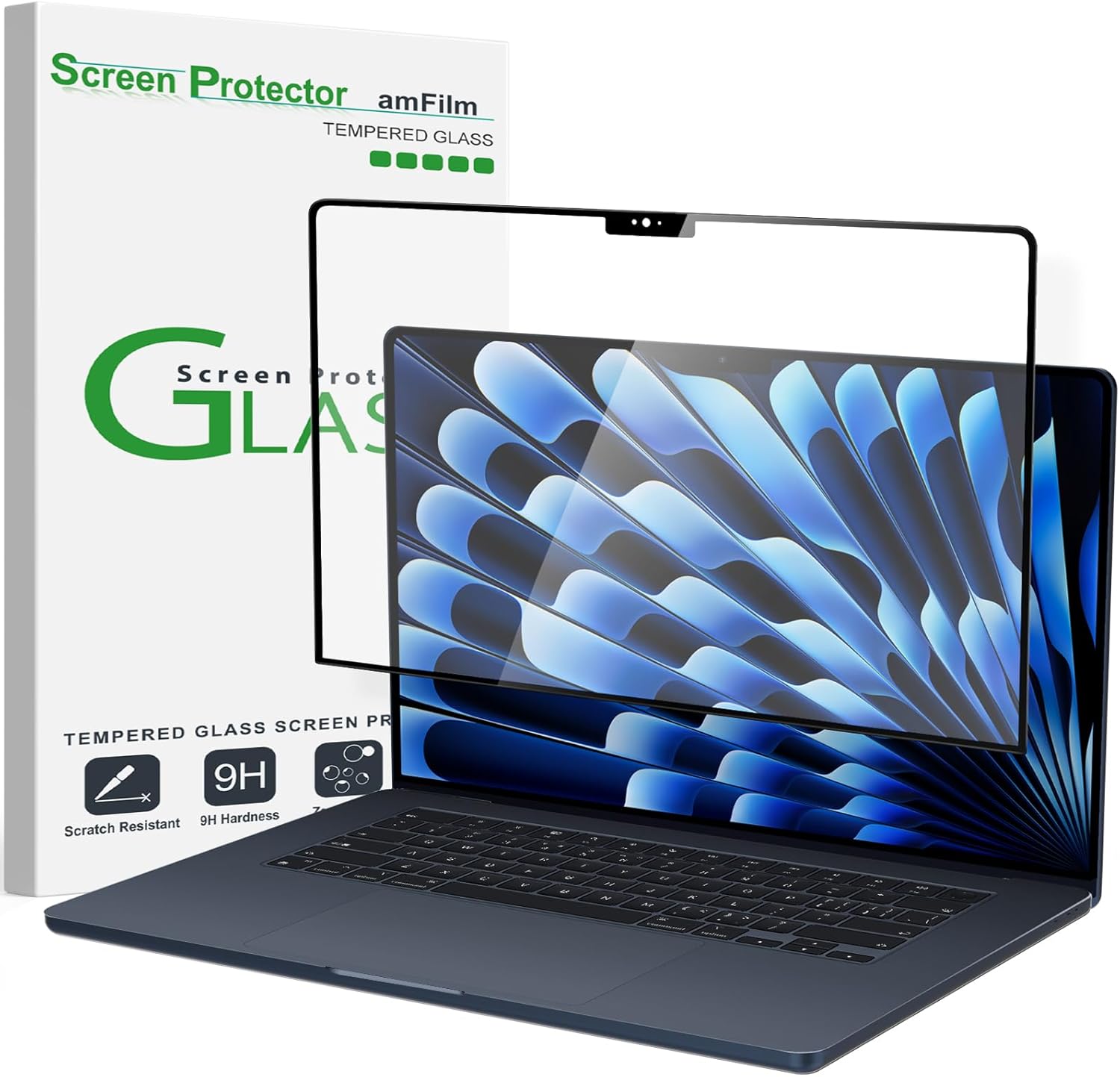 AmFilm tempered glass screen protector for 15-inch MacBook Air front view