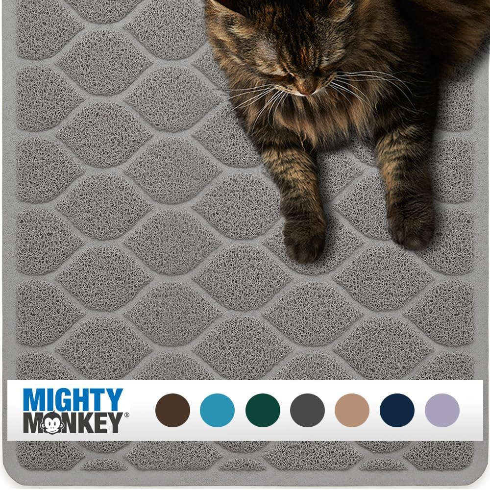 Mighty Monkey waterproof cat litter trapping mat front view slate gray color