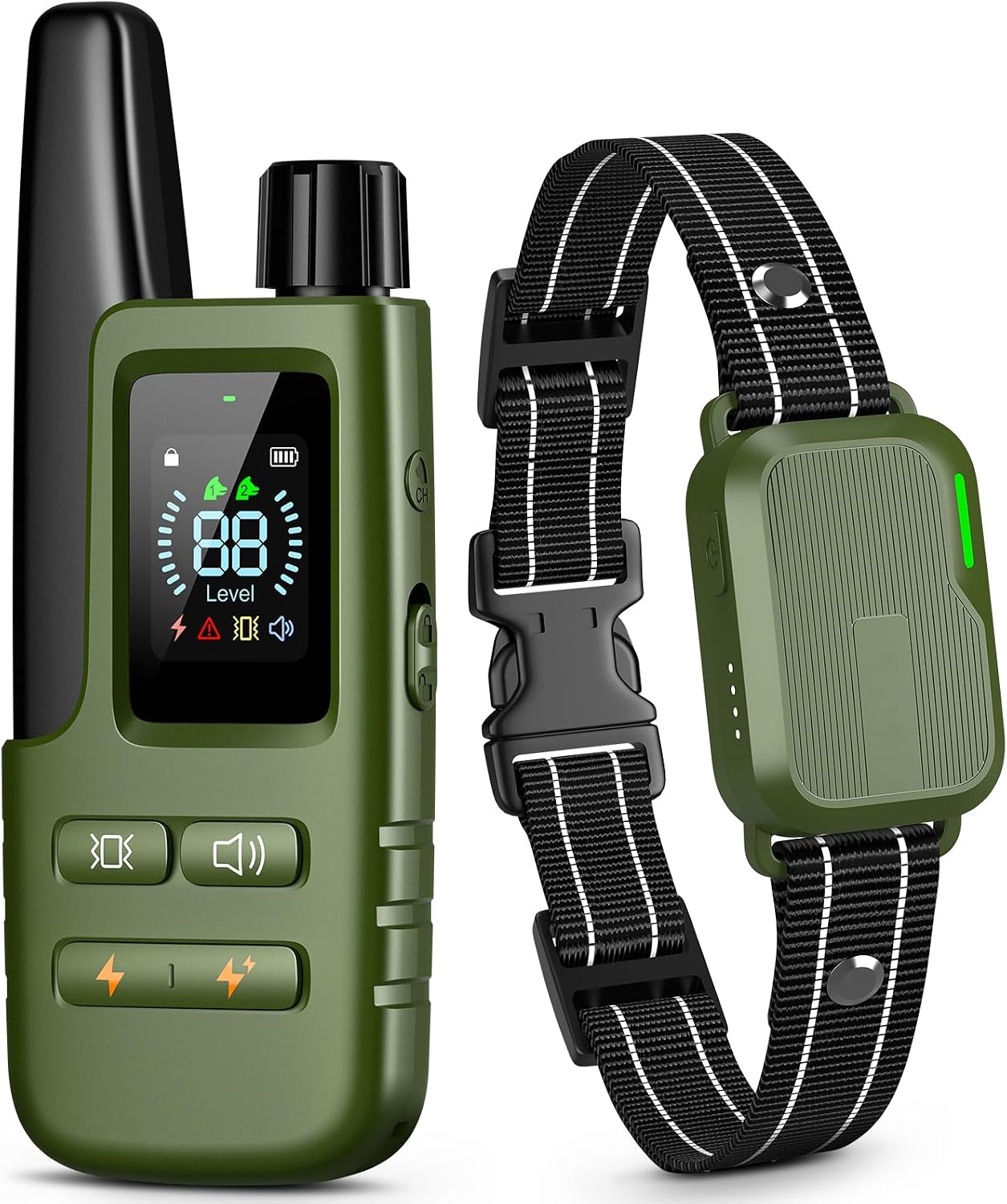 HapTop dog training collar with remote front view khaki green waterproof electronic collar