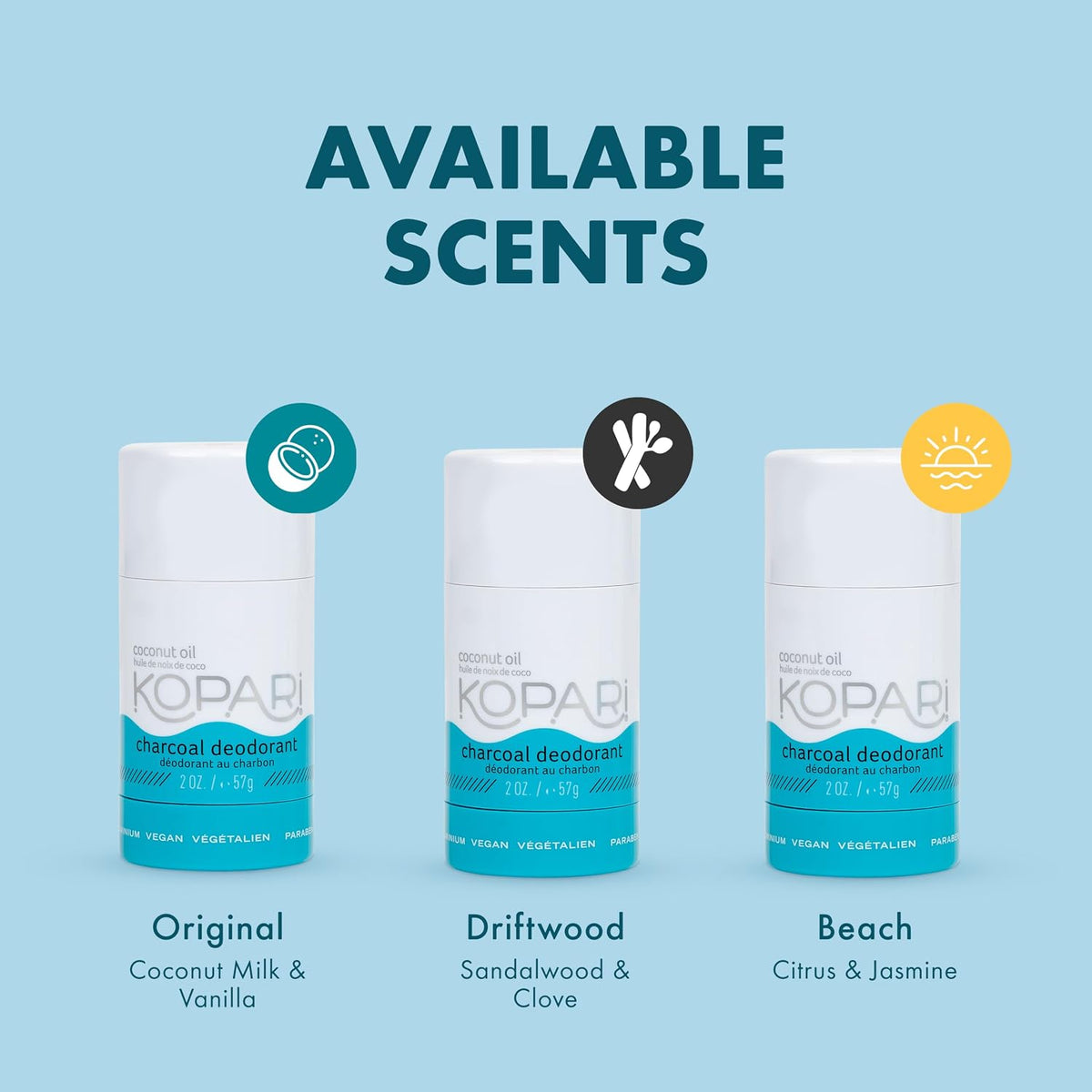 Kopari aluminum free coconut deodorant duo pack for sensitive underarm care