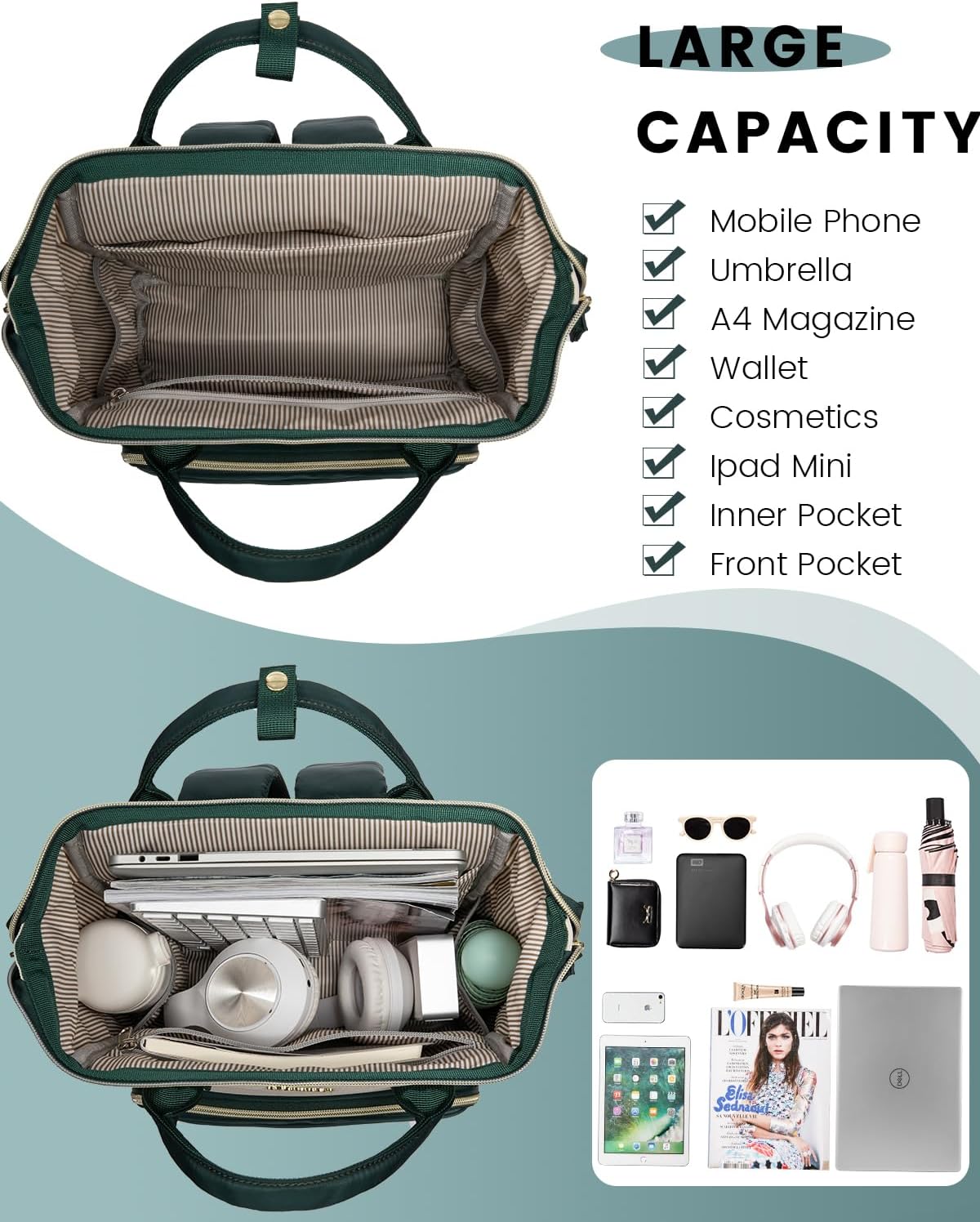 LOVEVOOK fashion daypack back view with anti-theft pocket