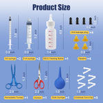 Close up of the stainless steel medical scissors and cord clamps inside the pet whelping kit.