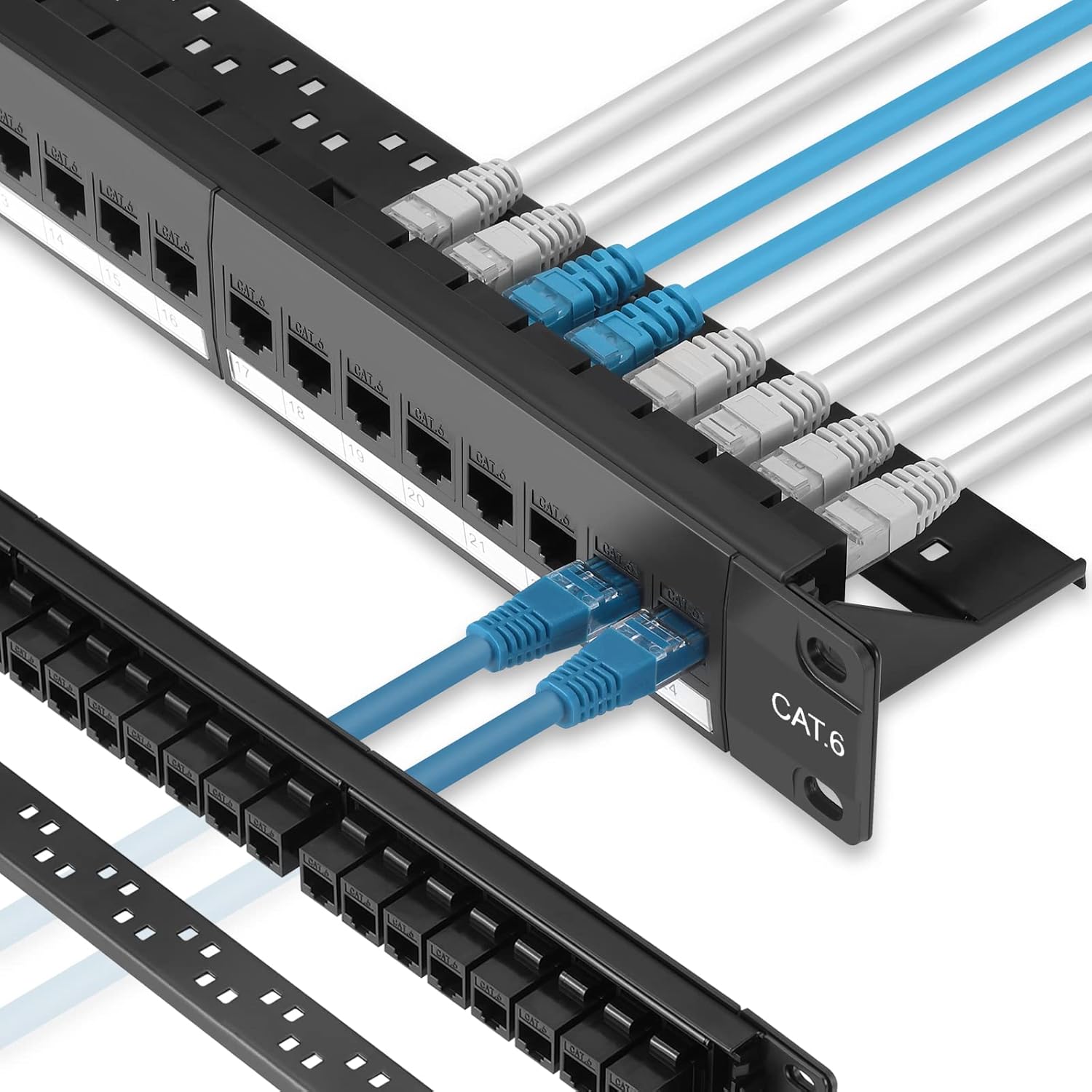 Rapink 24 port Cat6 patch panel front view showing numbered inline keystone ports