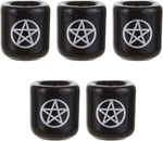 Mega Candles ceramic silver pentacle chime candle holder front view ritual decor