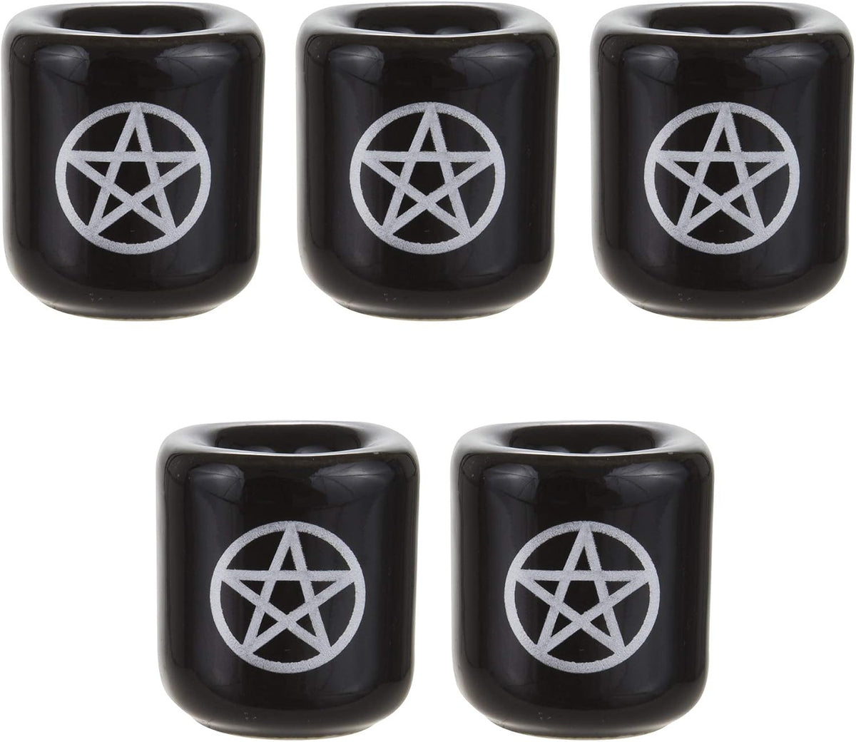 Mega Candles ceramic silver pentacle chime candle holder front view ritual decor