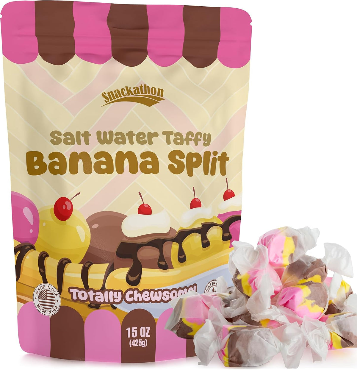 Snackathon Salt Water Taffy Single Flavor, Huckleberry, Bulk Individually Wrapped Gourmet Candy, Soft & Chewy Sweet Treats, 15 oz Resealable Bag - Image 9
