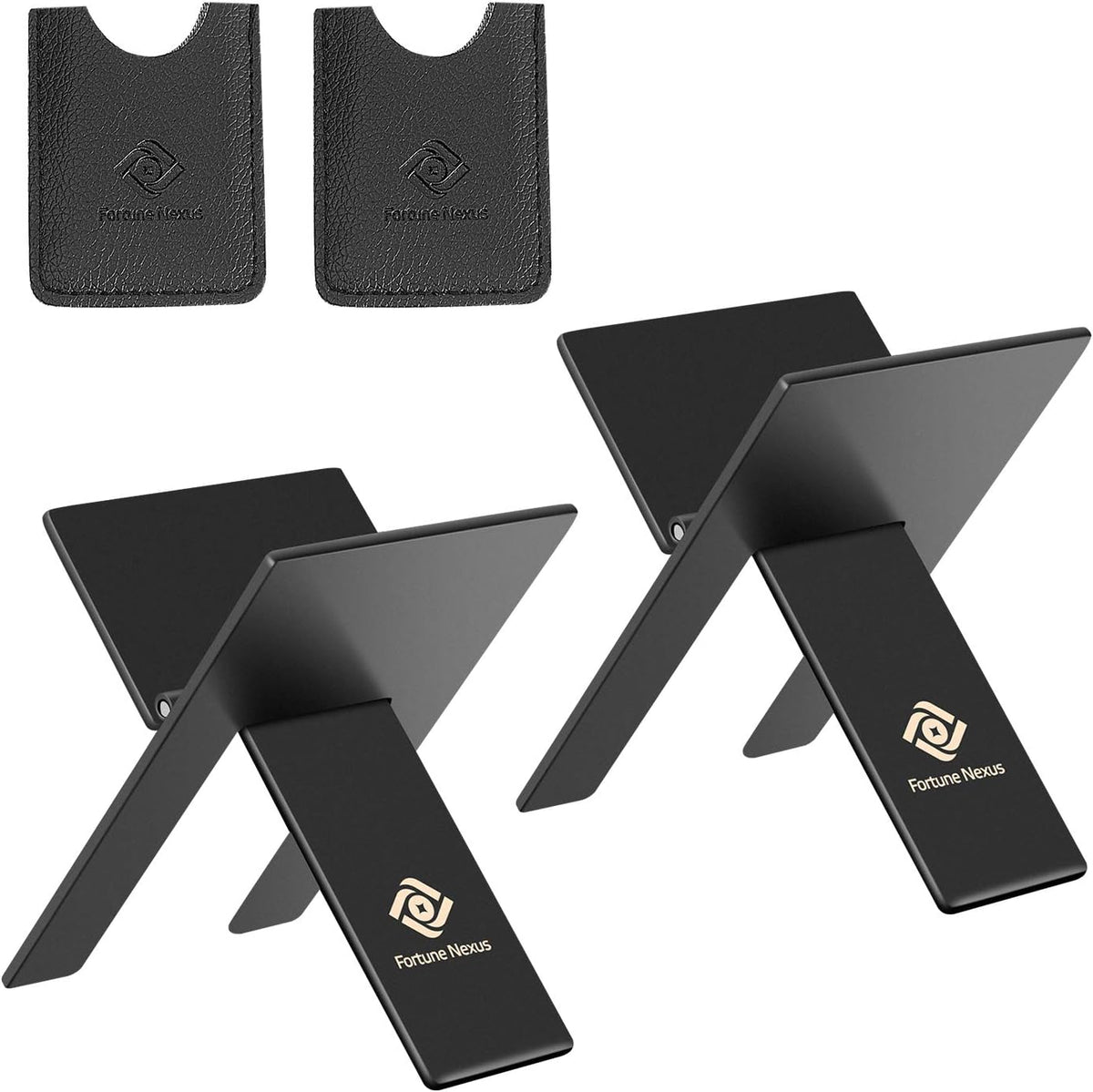 Fortune Nexus Stainless Steel Foldable Cigar Stands – 2-Pack, with PU Leatherette Pouches – Portable, Compact Cigar Rest for Travel & Desktop - Image 1