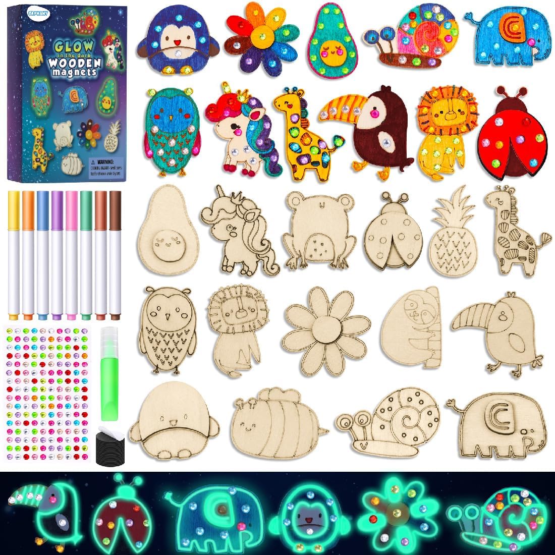 Eaphant 15 piece wooden magnet painting kit front view