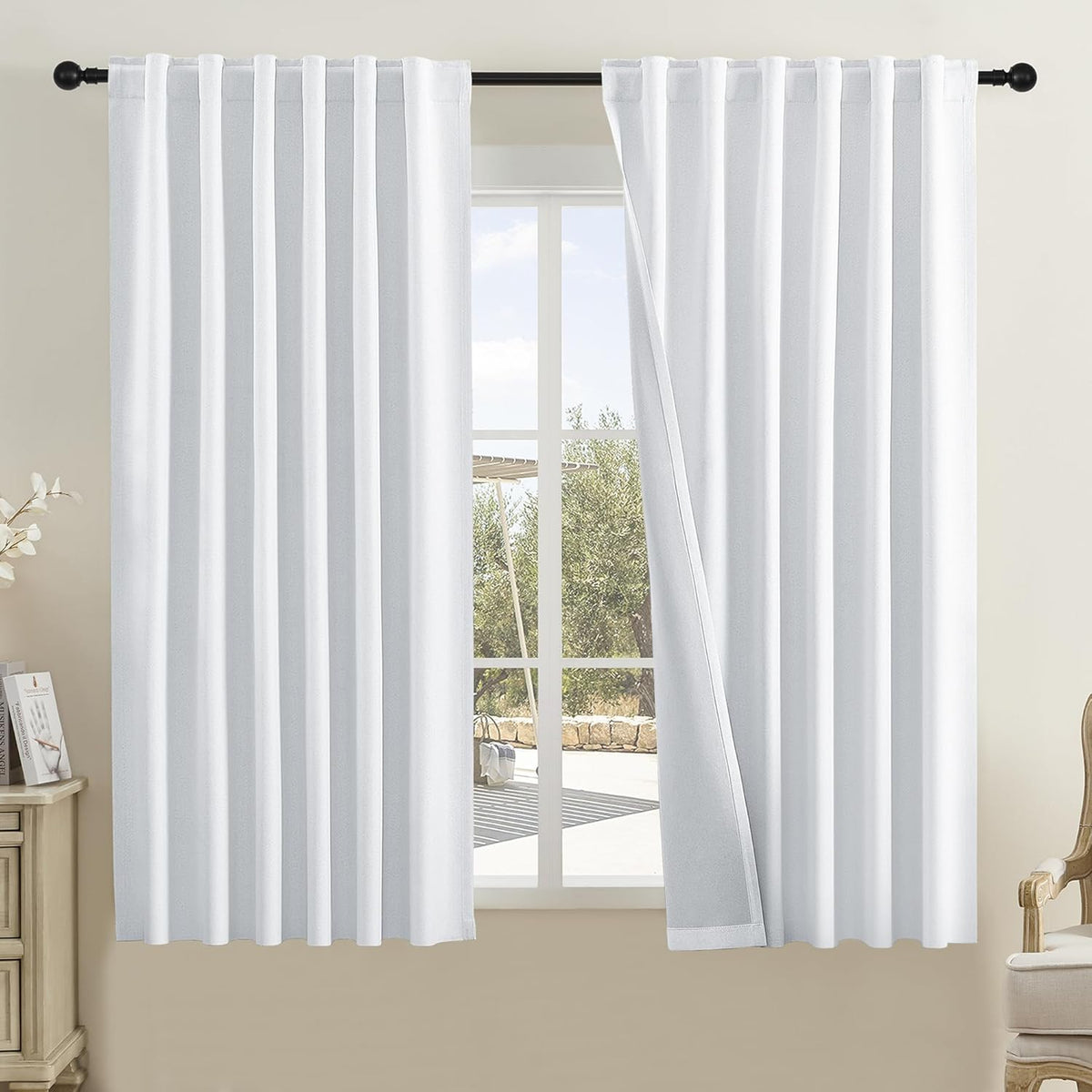 Brown Curtains 63 Inch Long 2 Panels Set-Back Tab and Rod Pocket Room Darkening Thermal Insulated Linen Textured Blackout Curtains Drapes?50" W x 63" L - Image 9