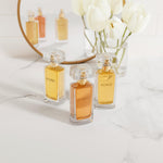 Close up of Estee Lauder Tuscany Per Donna perfume bottle label