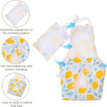 Adjustable elastic straps and back button closure detail on bird flight suit