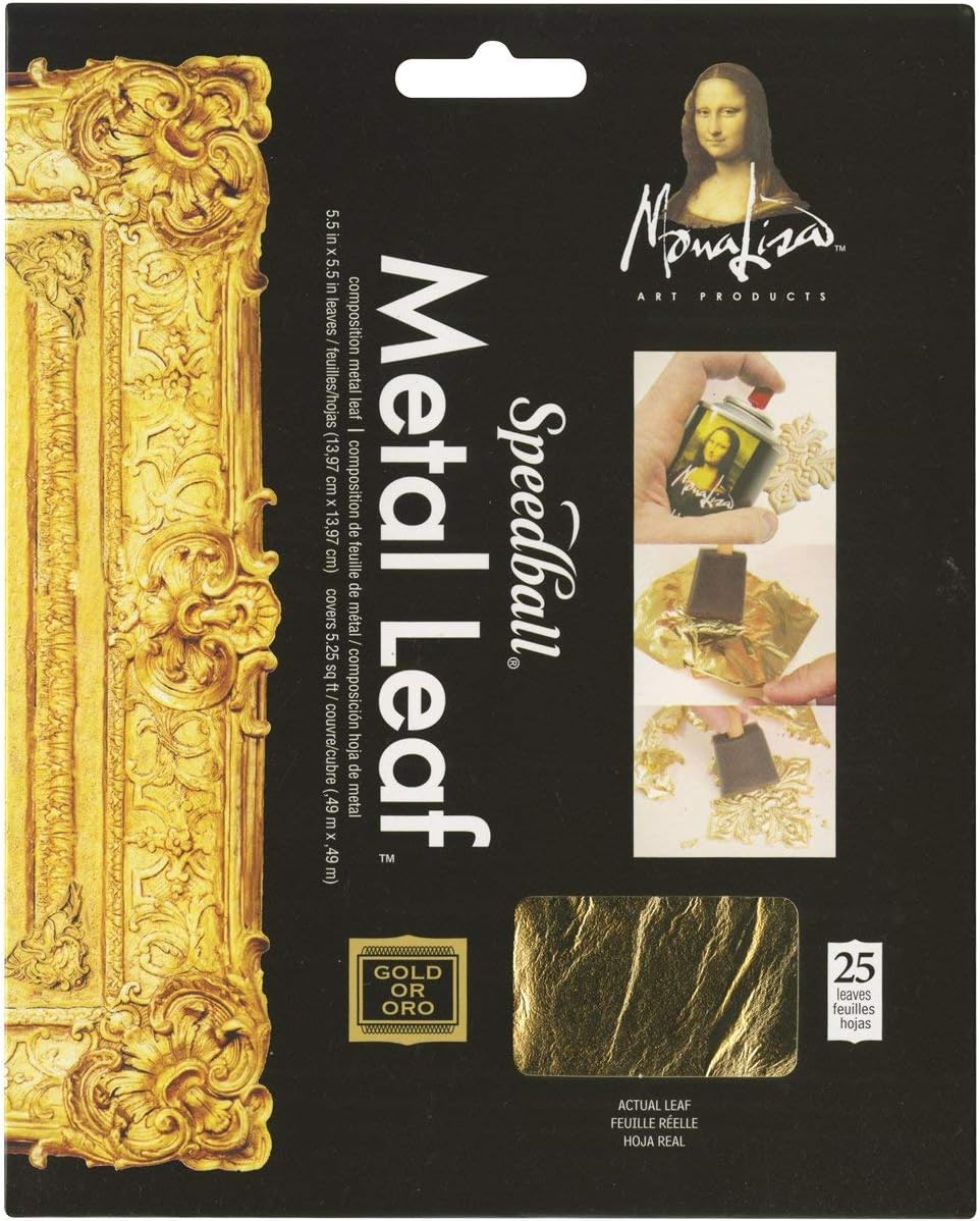 Speedball Mona Lisa Composition Gold Metal Leaf Sheets, Metal Leafing Sheets Made Of Copper, Zinc - 25 Pack - Image 1