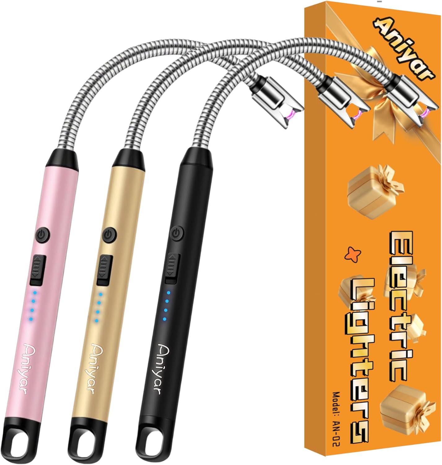 3 Pack Electric Lighter with 360° Flexible Neck & LED Display, Birthday Gifts for Women Mom Men Wife, Rechargeable USB Arc Long Candle Lighters for Candle Camping BBQ - Image 1