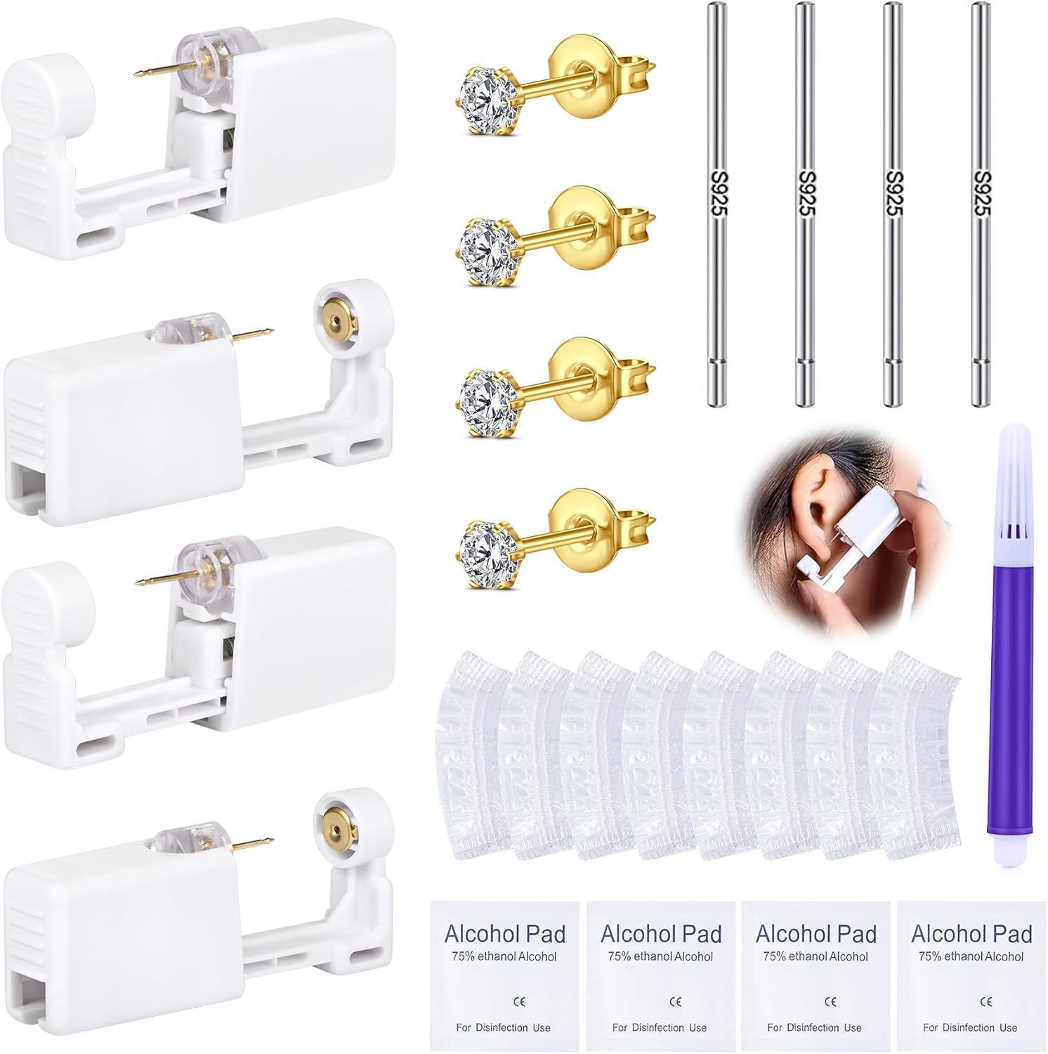 Djciw 21 pieces gold ear piercing kit front view of packaging