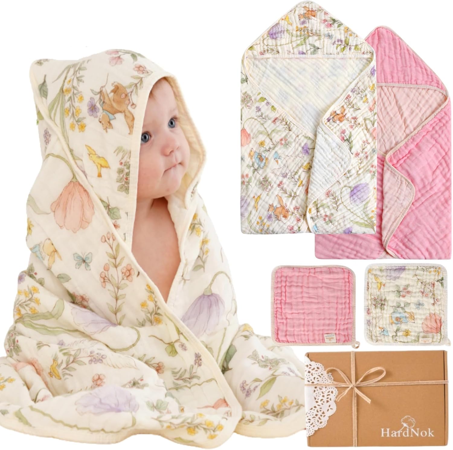 4-Piece Ultra Soft Muslin Baby Towel Set - Ideal for Bath & Beach, (32x32 inches) - Image 1
