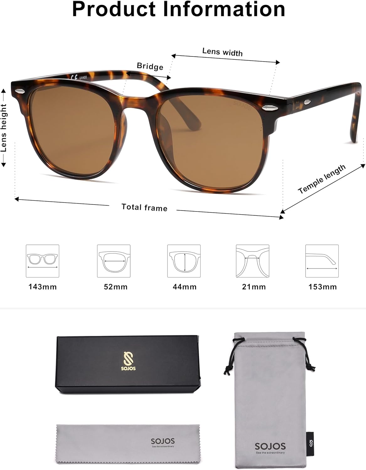 Sojos sunglasses hinges and temple arm close up detail