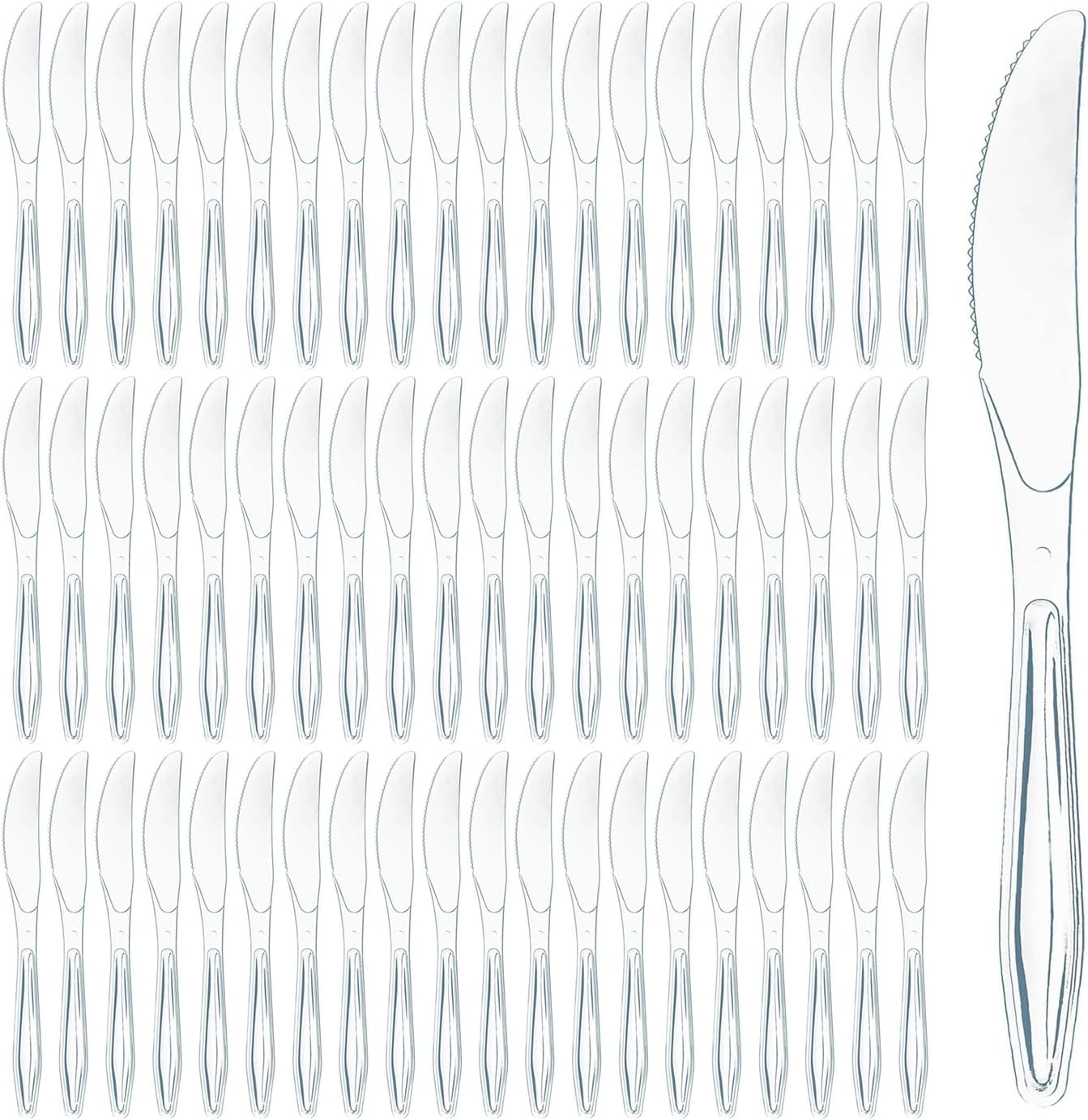 Prestee 100 pack plastic silverware knives front view for catering.