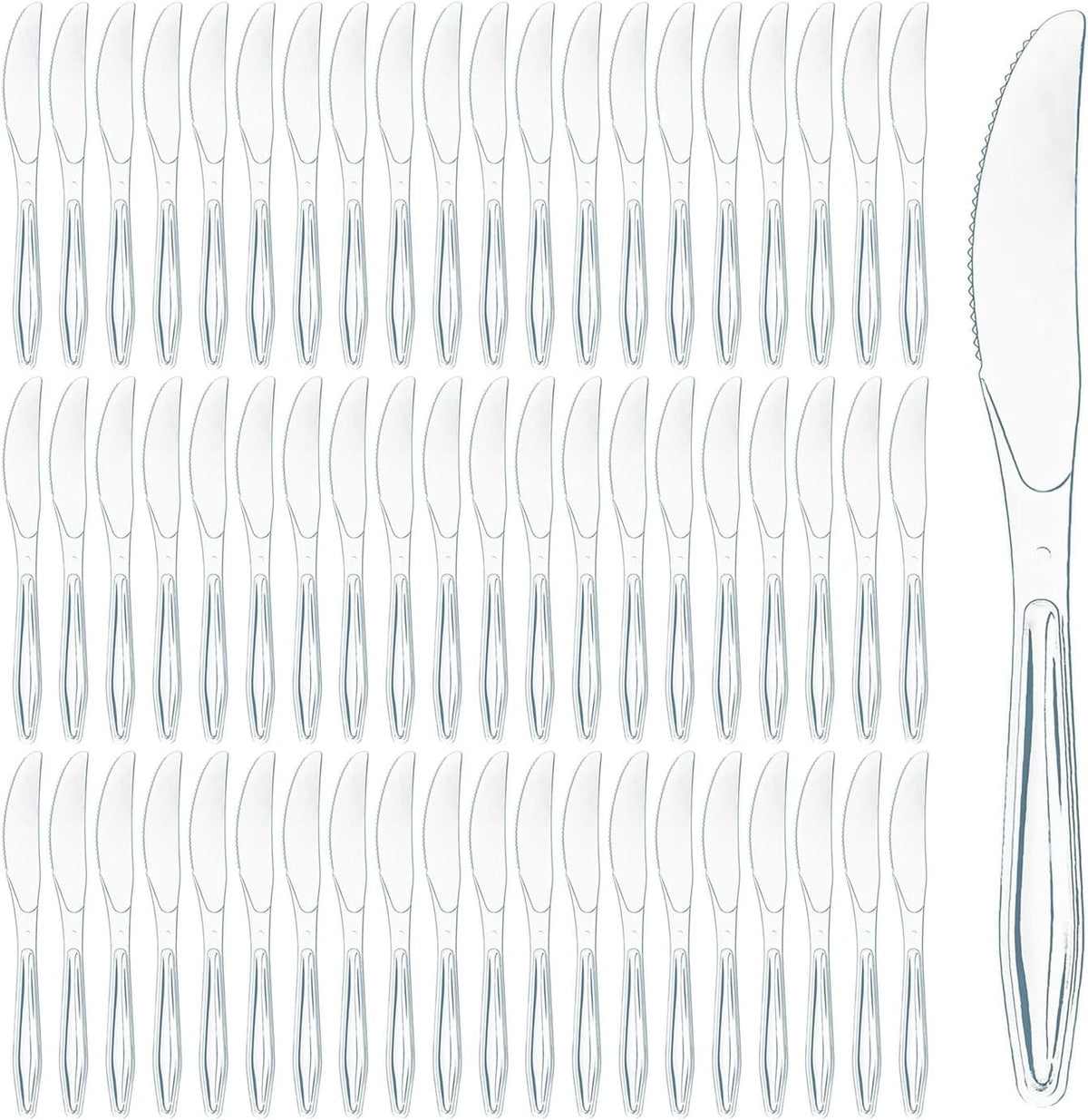 Prestee 100 pack plastic silverware knives front view for catering.