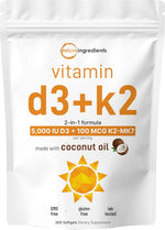 Micro Ingredients Vitamin D3 K2 softgels front view bottle container