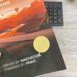 Hybsk 2 inch gold stickers shown with embosser stamp