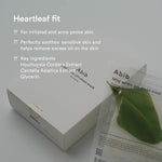 Back view of Abib Heartleaf Fit sheet mask packaging with ingredient breakdown