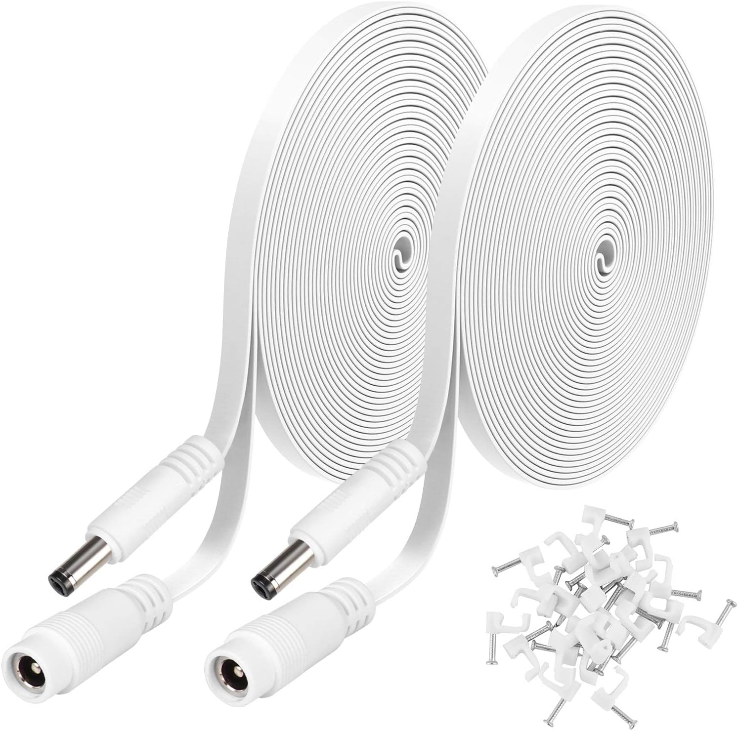 Uogw DC power extension cable two pack white front view showing barrel connectors