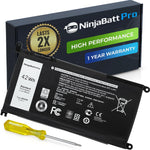NinjaBatt replacement laptop battery front view highlighting the technical specifications label.
