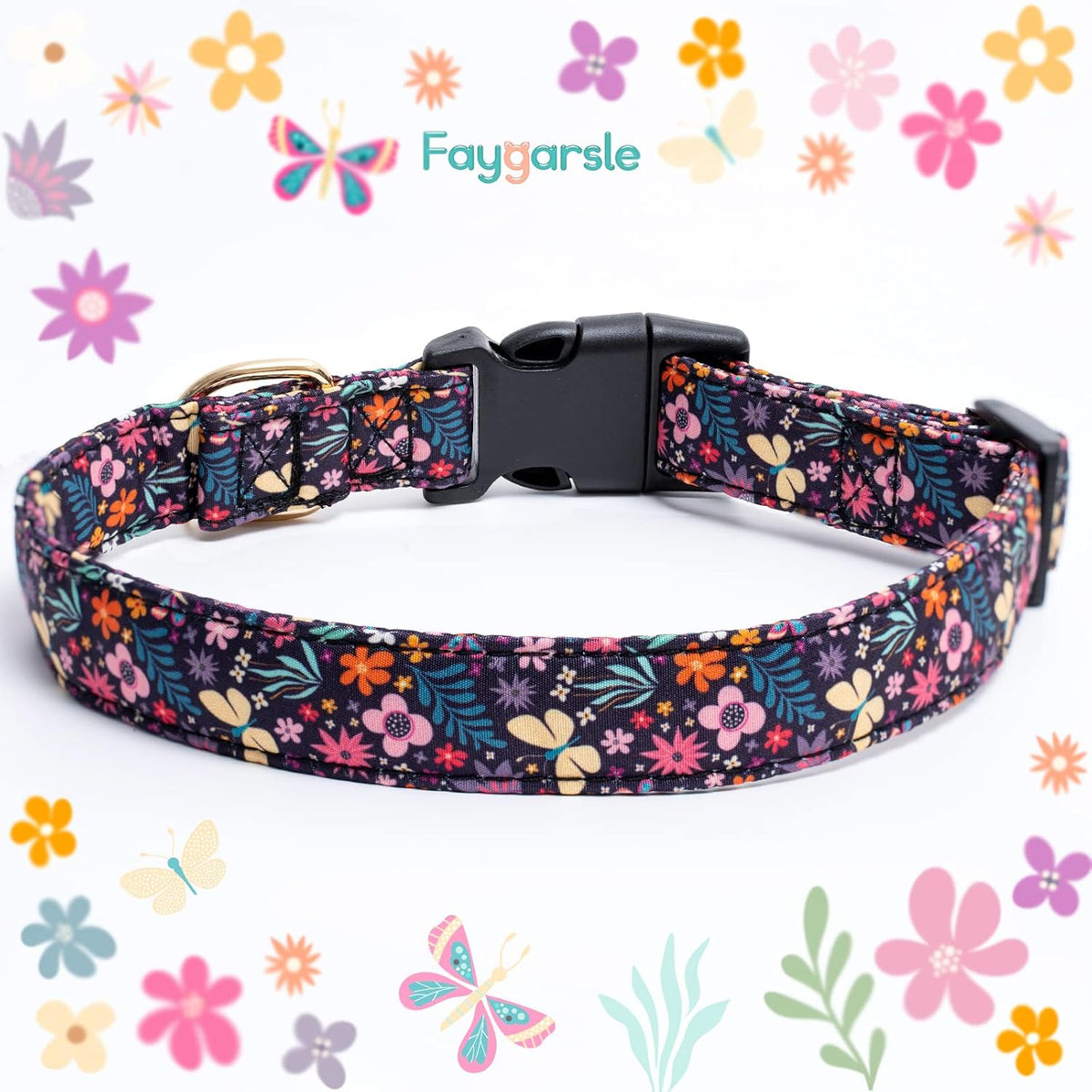Faygarsle floral dog collar purple flower charm closeup