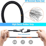 Close-up of plastic coated metal hooks on heavy duty bungee cord