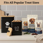 Black iron dog treat canister with stylish paw print