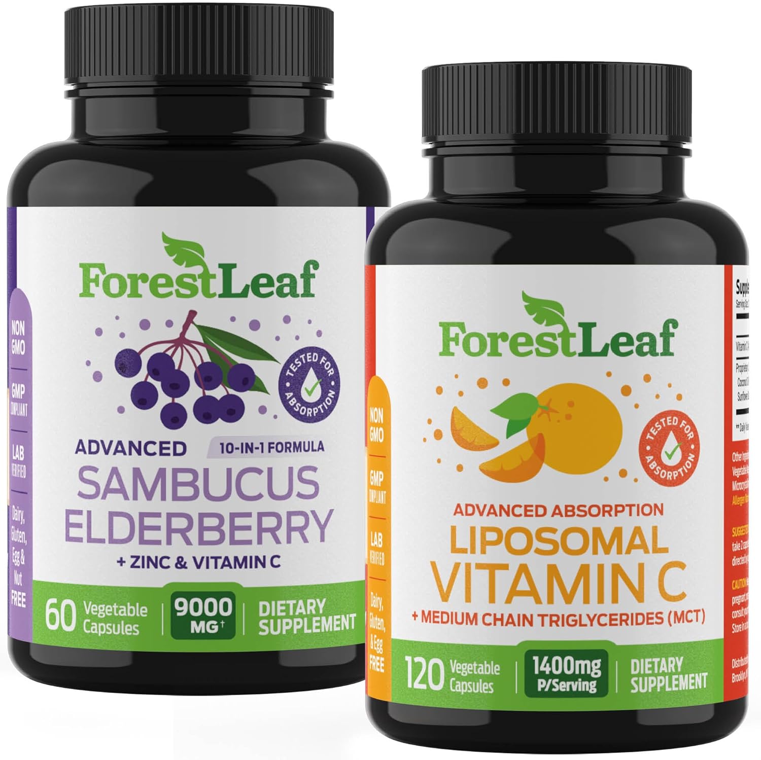 ForestLeaf Sambucus Elderberry Vitamin C and Zinc Bundle - Immune Support Supplement Pack for Immunity Boosters - Elderberry Capsules with Liposomal VIT C for Adults - Total Immunity Supplements - Image 1
