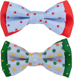 Blueberry Pet pastel blue polka dot bowtie attached to cat collar close up