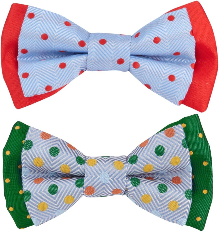Blueberry Pet pastel blue polka dot bowtie attached to cat collar close up