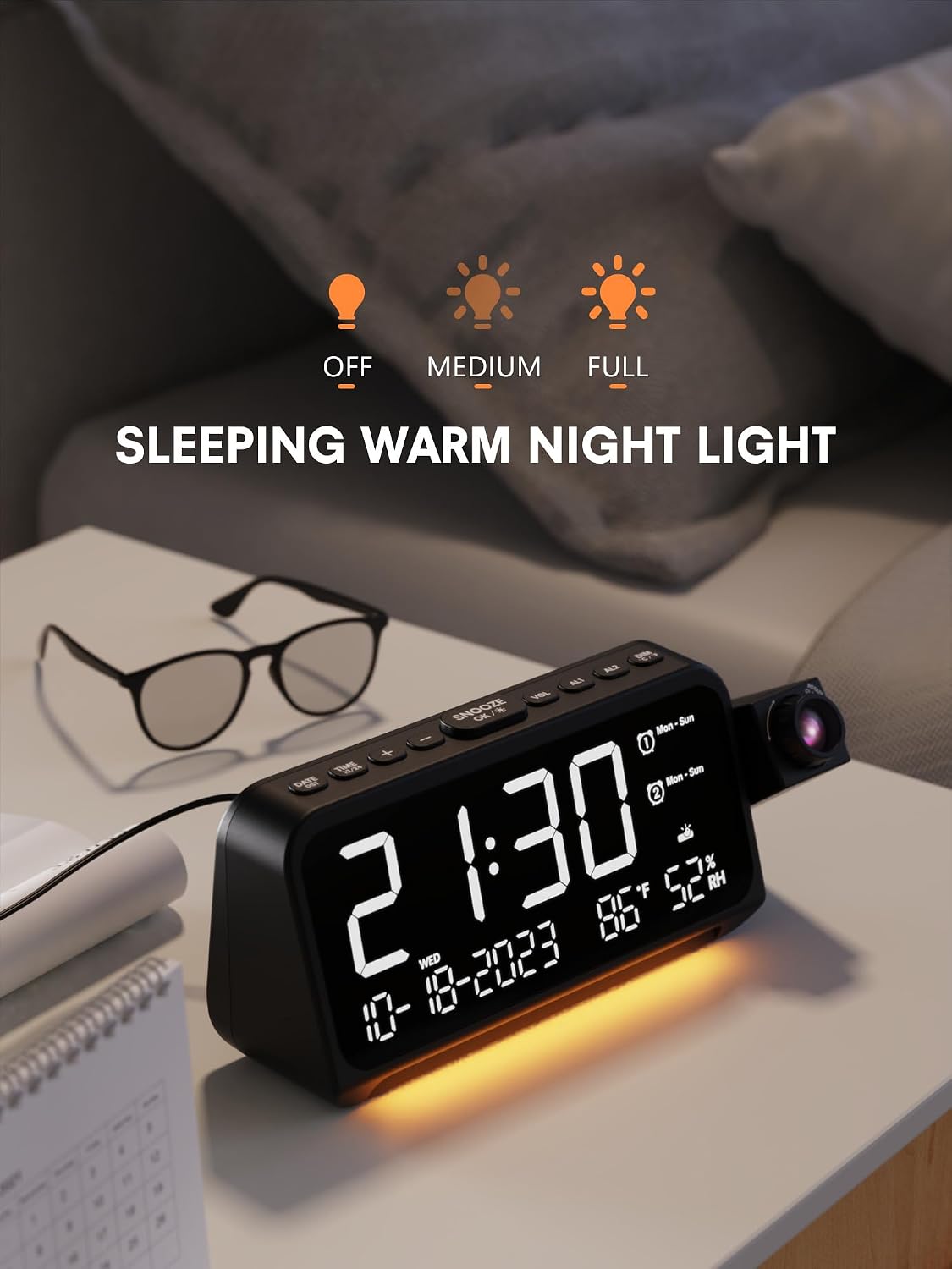 Mesqool projection alarm clock side profile and focus ring