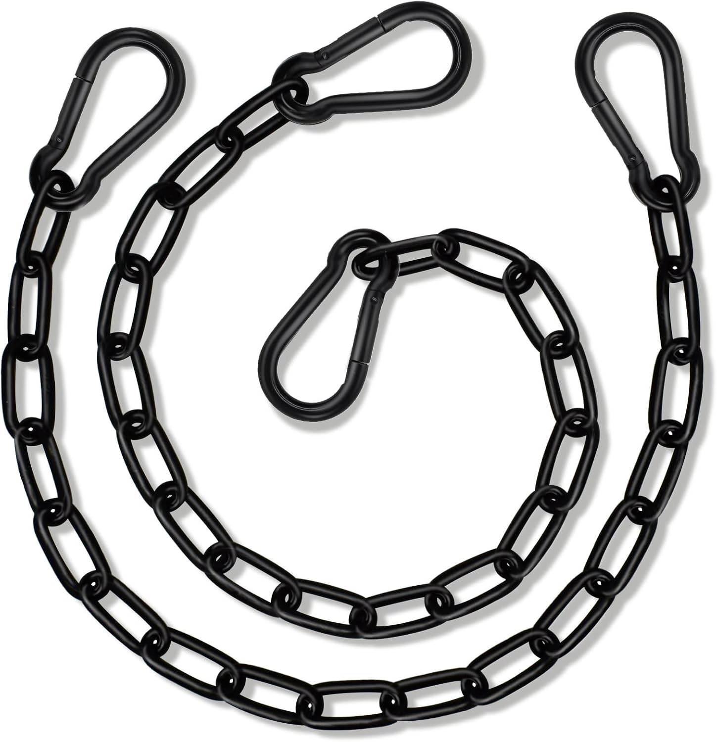 Gelury hanging swing chain kit front view showing heavy duty black chains and carabiners.