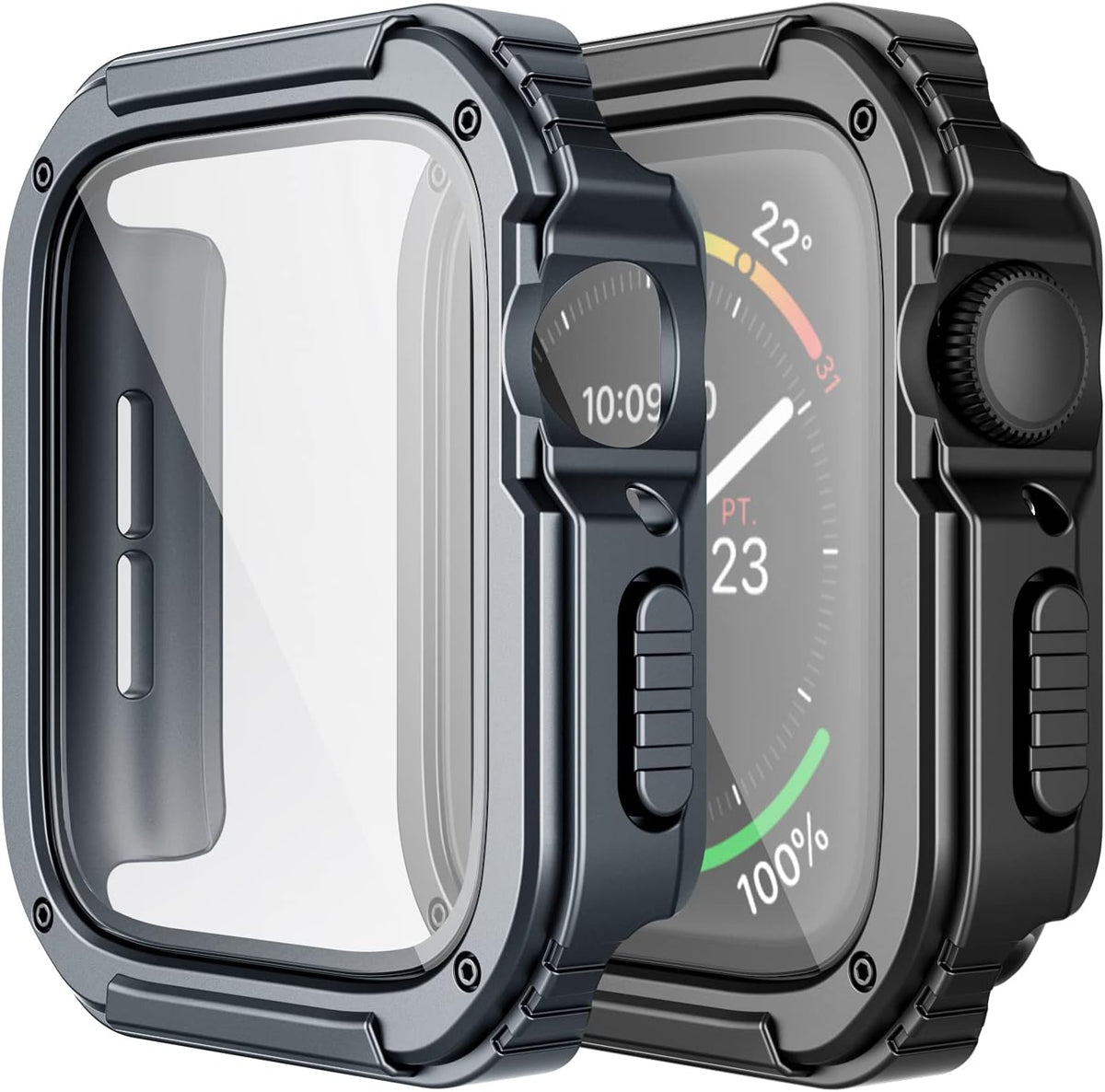 Adepoy 2 Pack Rugged Case Compatible for Apple Watch 45mm Series 9/8/7 with Tempered Glass Screen Protector, Military All Around Hard TPU Protective Cover Case Shockproof Bumper for iWatch Men 45mm - Image 10